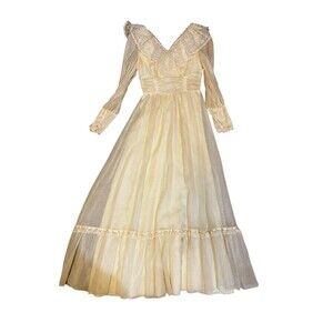 Vintage 1970s Candy Jones Prairie Maxi Dress Wedding Lace Cottage Core